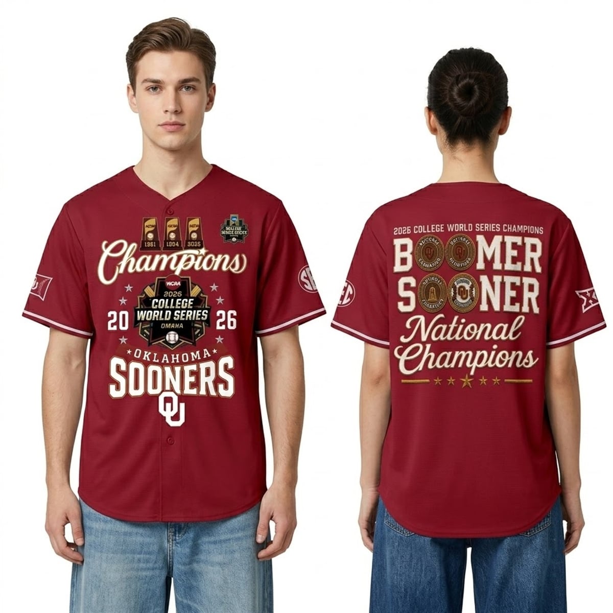 Oklahoma Baseball 2026 WSC Boomer Sooner National Champions SEC Jersey 2 Oklahoma Baseball 2026 WSC Boomer Sooner National Champions SEC Jersey 2