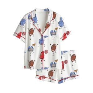 Happy Football Smiling Doodles Tailgate Game Day Pajama Set 1