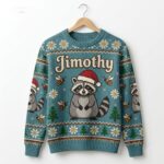 Jimothy Raccoon Santa Hat Funny Ugly Christmas Sweater