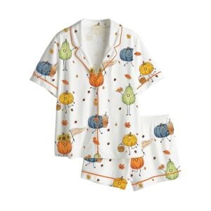 Funny Fall Pumpkin Season Cute Smiling Characters Pajama Set 1