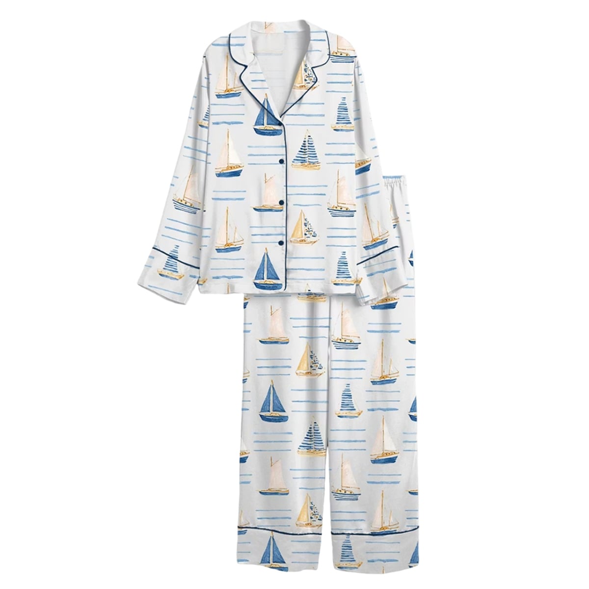 Sailboat Stripe Nautical Coastal Pajama Set 3 Sailboat Stripe Nautical Coastal Pajama Set 5