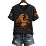 2026 Halloween Witch Why Yes Actually I Can Drive A Stick V neck Shirt