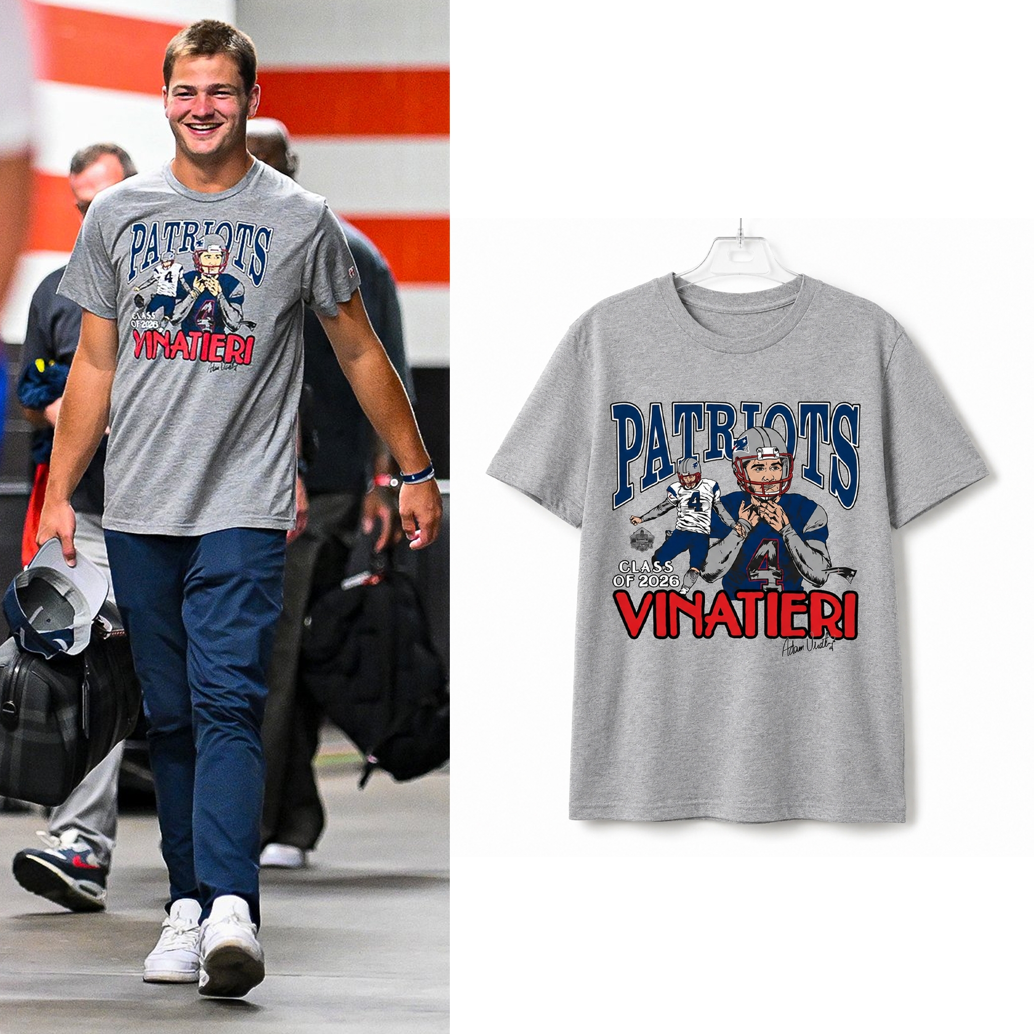 2026 Patriots Drake Maye Adam Vinatieri Shirt