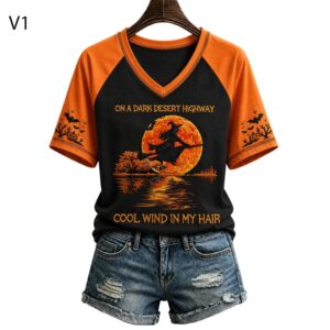0 2026 On A Dark Desert Highway Cool Wind In My Hair Halloween V neck Shirt