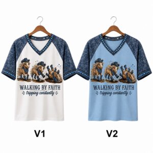 Horse Walking By Faith Tripping Constantly V Neck Shirt 1
