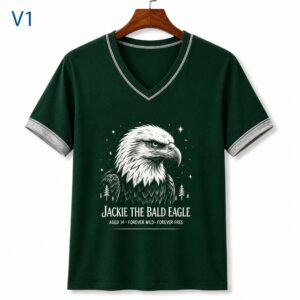 Jackie The Bald Eagle V neck Shirt 1