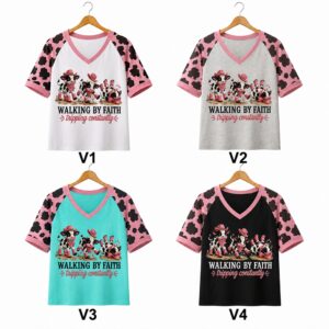 Cow Walking By Faith Tripping Constantly V Neck Shirt 1