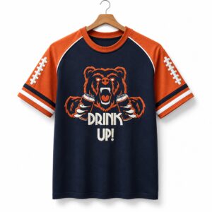 2026 Chicago Football Bear Drink Up Printed T shirt 1