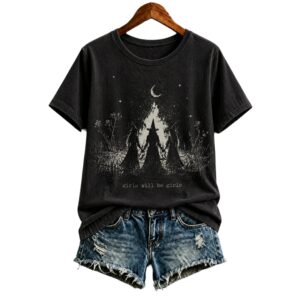 2026 Halloween Witch Girls Will Be Girls Print Short Sleeved T shirt 1