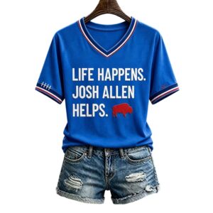 0 2026 Buffalo Football Life Happens Josh Allen Helps V Neck Shirt
