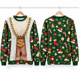 2026 Hairy Golden Chain Christmas Sweater 1