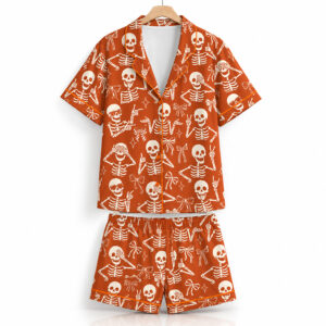 2026 Halloween Funny Skeleton Bow Pajama Set 1