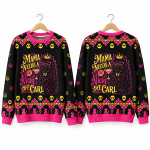 2026 Mama Needs A Night Off Carl Cat Ugly Christmas Sweater 1