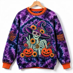 2026 Halloween Witch Skeleton Spooky Groovy 10 31 Sweater 1