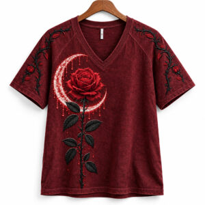 Gothic Bloody Rose and Thorns 2026 Halloween V neck Shirt 1
