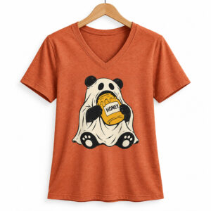 Cute Bear Ghost With Honey Jar V neck Shirt 2026 Halloween 1