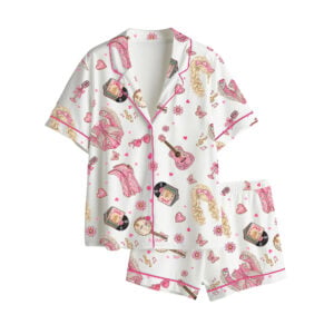 Western Country Music Cowgirl Dolly Guitar Boots Pajama Set 1