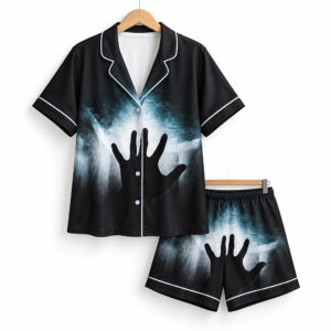 2026 Halloween Dark Atmospheric Ghost Handprint Horror Movie Fog Pajama Set 1