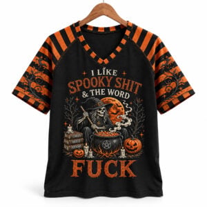 2026 Halloween I Like Spooky Shit And The World Fuck V neck Shirt 1