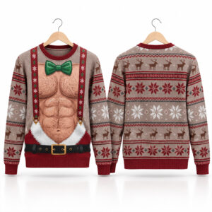 Hairy Chest Reindeer Snowflake Ugly Sweater 2026 Christmas 1