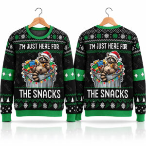 2026 Raccoon I'm Just Here For The Snacks Ugly Christmas Sweater 1