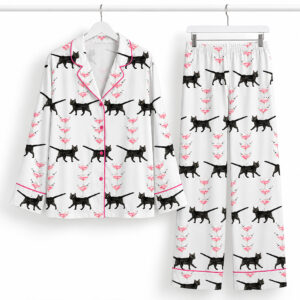 2026 Halloween Black Cat Martini Pajama Set 1