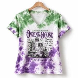 2026 Halloween Greetings From The Owens House Marias Island V neck Shirt 1