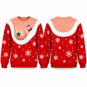 2026 Funny Santa Cleavage Christmas Ugly Sweater 1