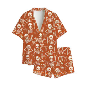 Halloween Funny Skeleton Bow Pajama Set 1