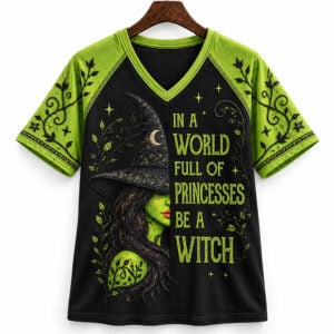 2026 Halloween In A World Full Of Princesses Be A Witch V neck Shirt 1