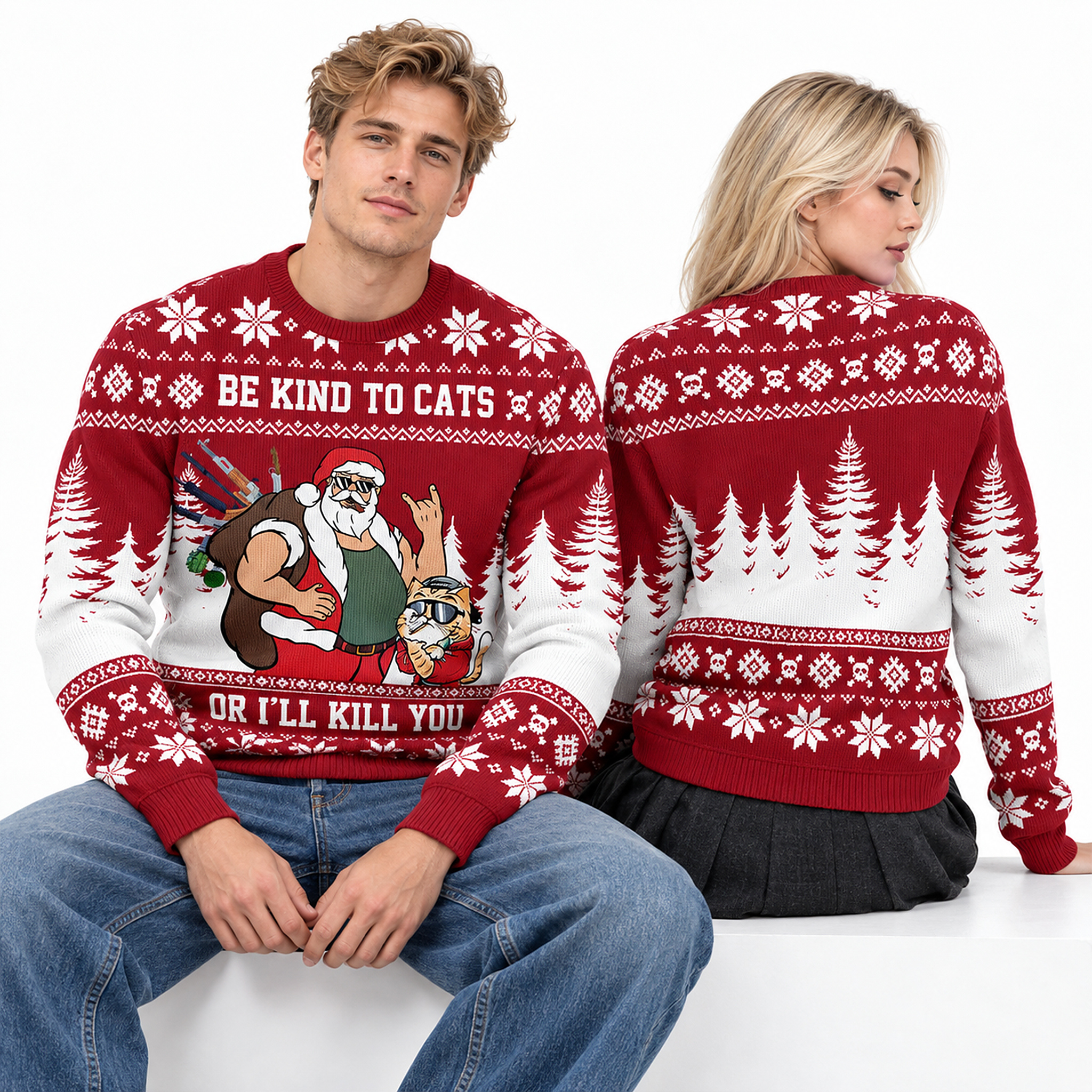 2026 Be Kind To Cats Or Ill Kill You Santa Cat Ugly Xmas Sweater 2 2026 Be Kind To Cats Or Ill Kill You Santa Cat Ugly Xmas Sweater 2
