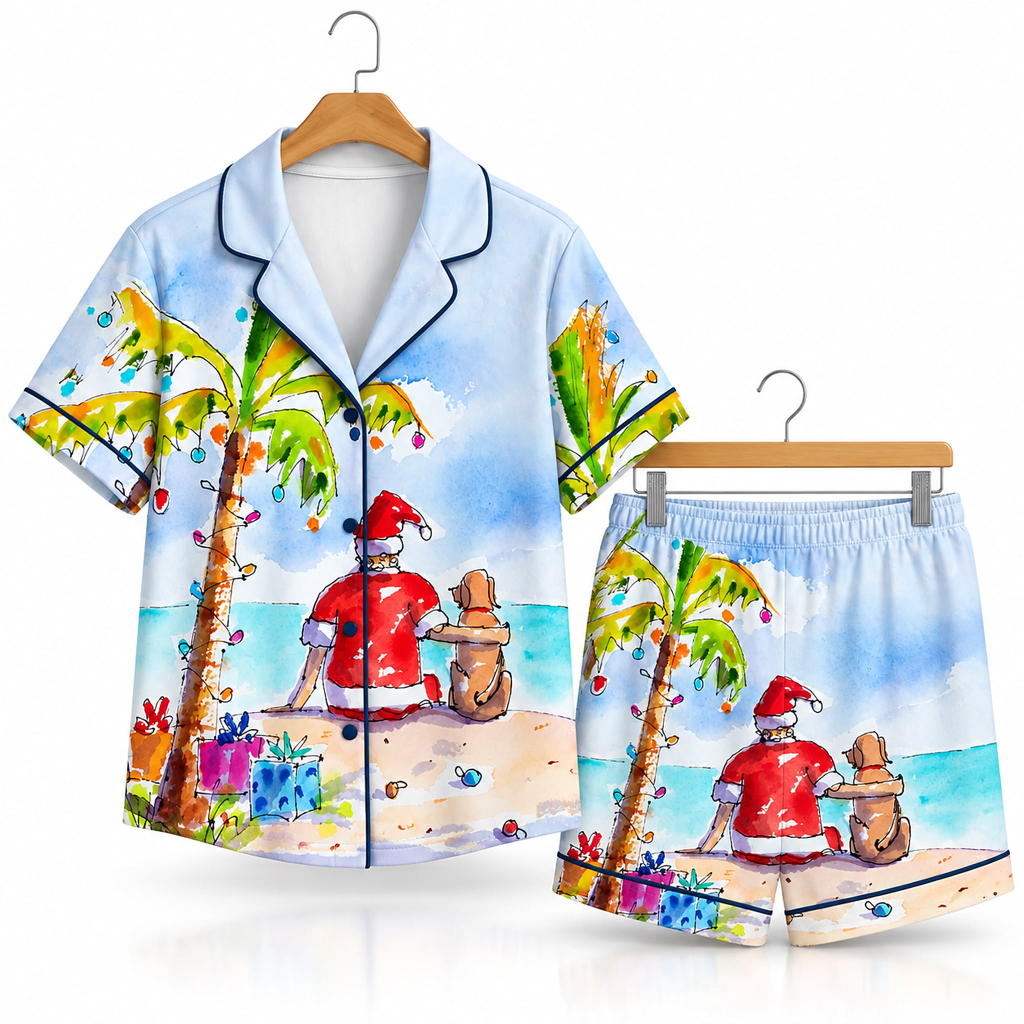 2026 Beach Tropical Christmas Santa Claus With Dog Pajama Set 1 2026 Beach Tropical Christmas Santa Claus With Dog Pajama Set 1