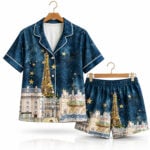 2026 Christmas Paris Night Eiffel Tower Starry Cityscape Travel Pajama Set