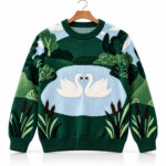 2026 Christmas Swan Lake Green Forest Ugly Sweater
