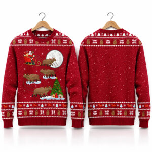 2026 Magical Capybara Santa Sleigh Ugly Christmas Sweater 1