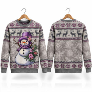 2026 Snowman Gray Purple Festive Christmas Sweater 1