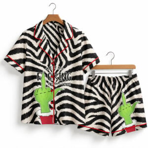 Merry Grnch Pink Christmas Zebra Leopard Pajama Set 1