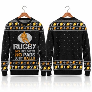 2026 Christmas Rugby No Helmets No Pads Just Balls Funny Boobs Ugly Sweater 1