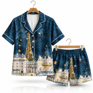 2026 Christmas Paris Night Eiffel Tower Starry Cityscape Travel Pajama Set 1