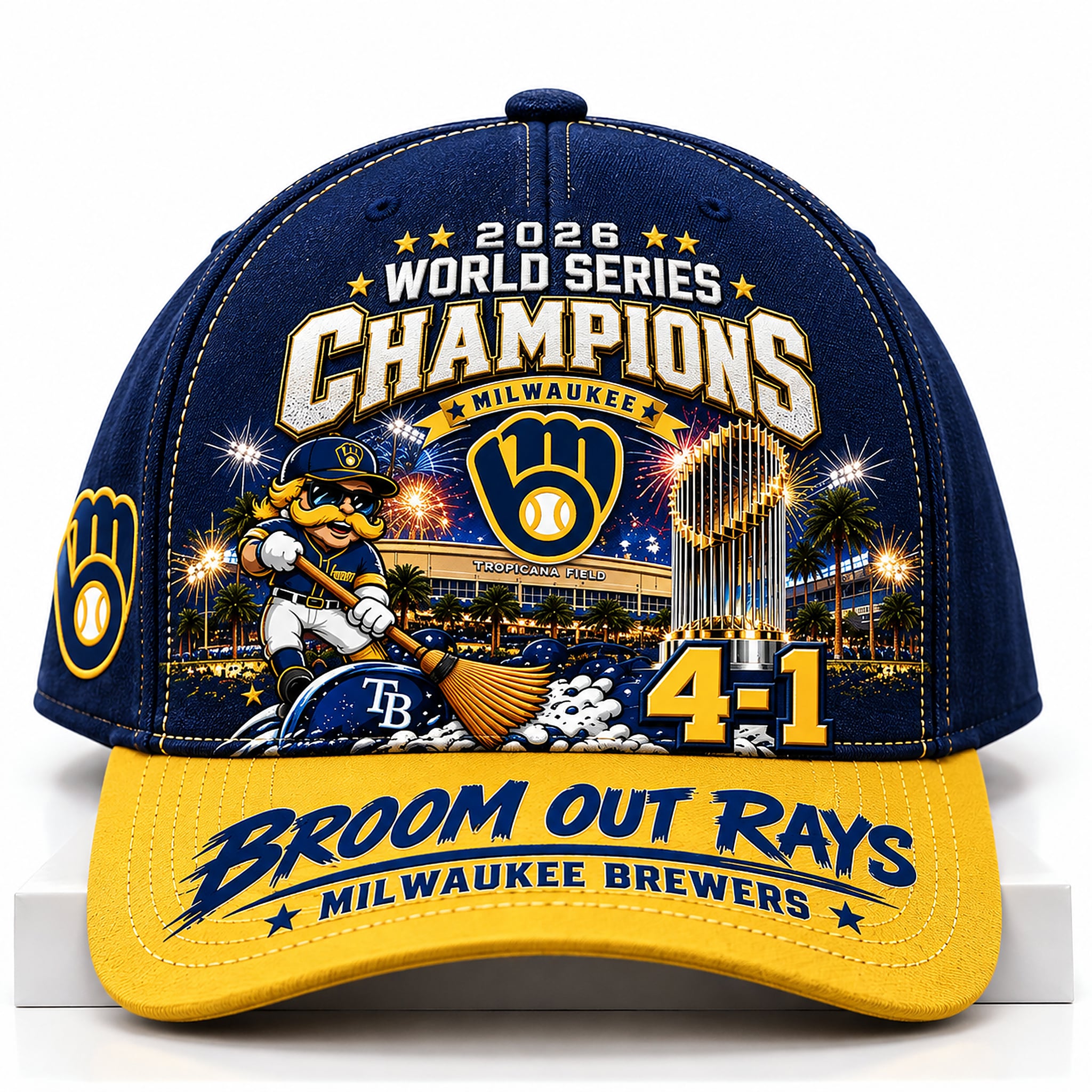 Brewers 2026 World Series Champions Broom Out Rays Cap 1 Brewers 2026 World Series Champions Broom Out Rays Cap 1