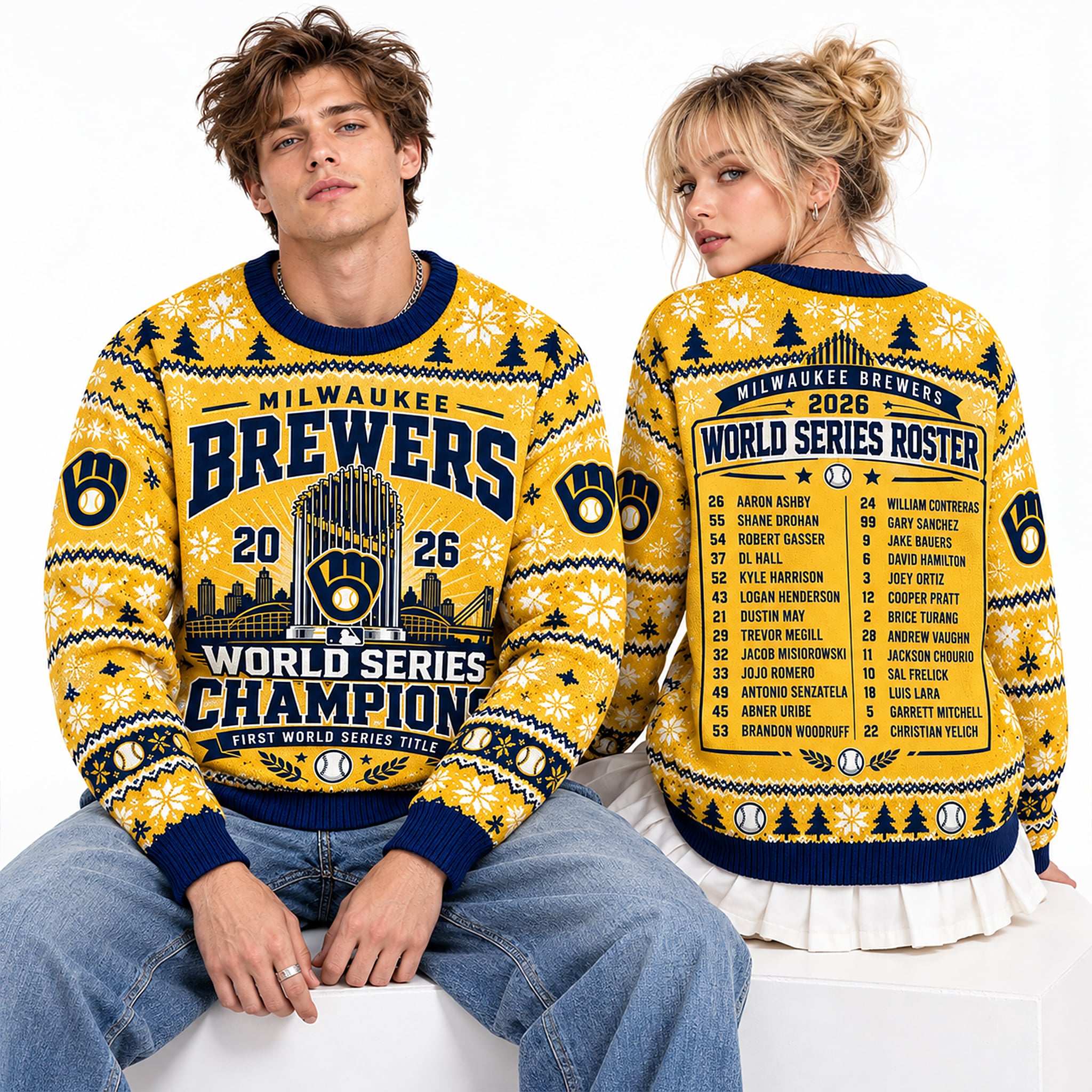 Brewers 2026 World Series Champions First World Series Title Roster Ugly Sweater 2 Brewers 2026 World Series Champions First World Series Title Roster Ugly Sweater 2