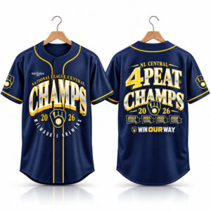 Brewers Postseason NL Central 4 Peat Champs 2026 Jersey 1