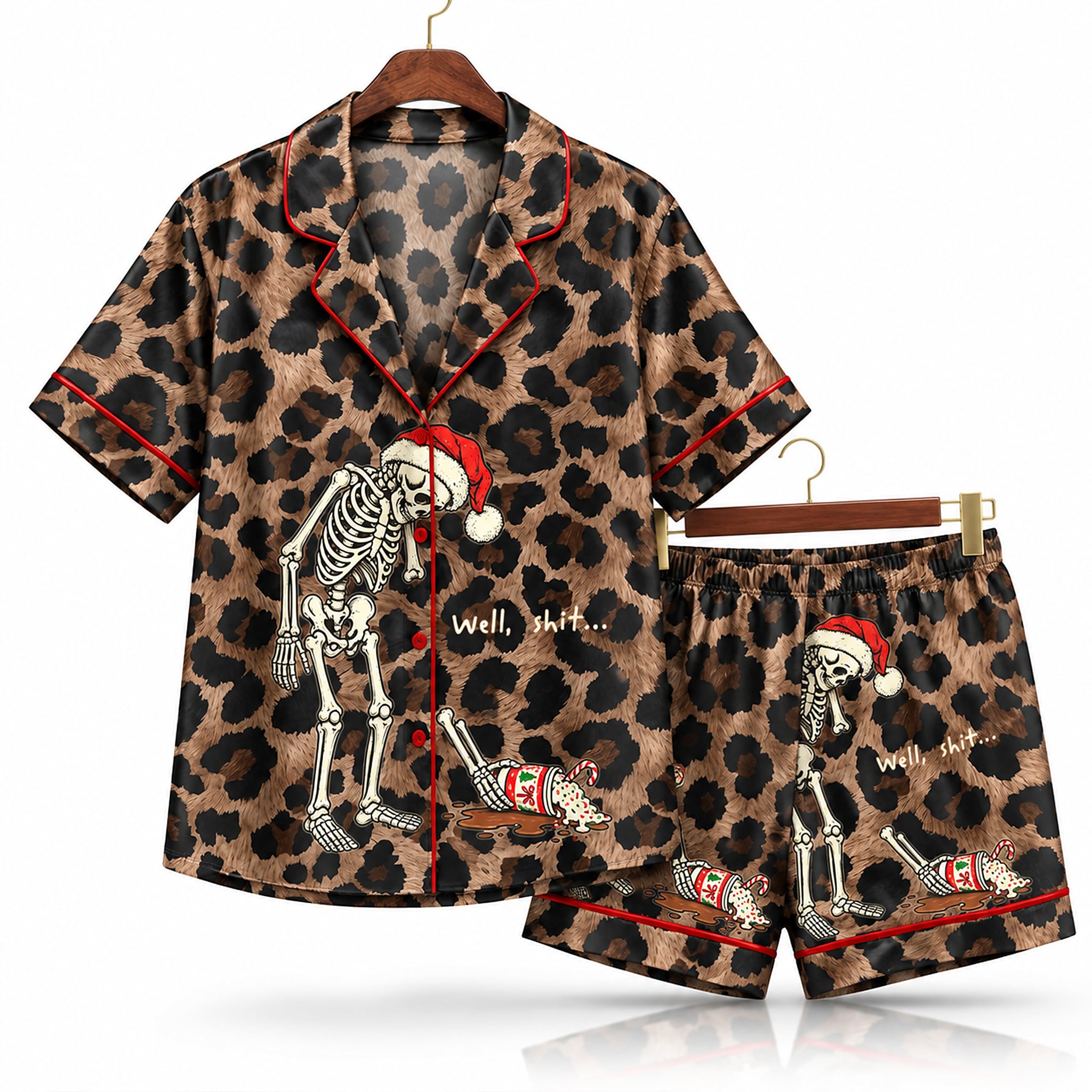 Christmas Santa Skeleton Spilled Coffee Well Shit Dark Humor Leopard Pajama Set 1 Christmas Santa Skeleton Spilled Coffee Well Shit Dark Humor Leopard Pajama Set 1