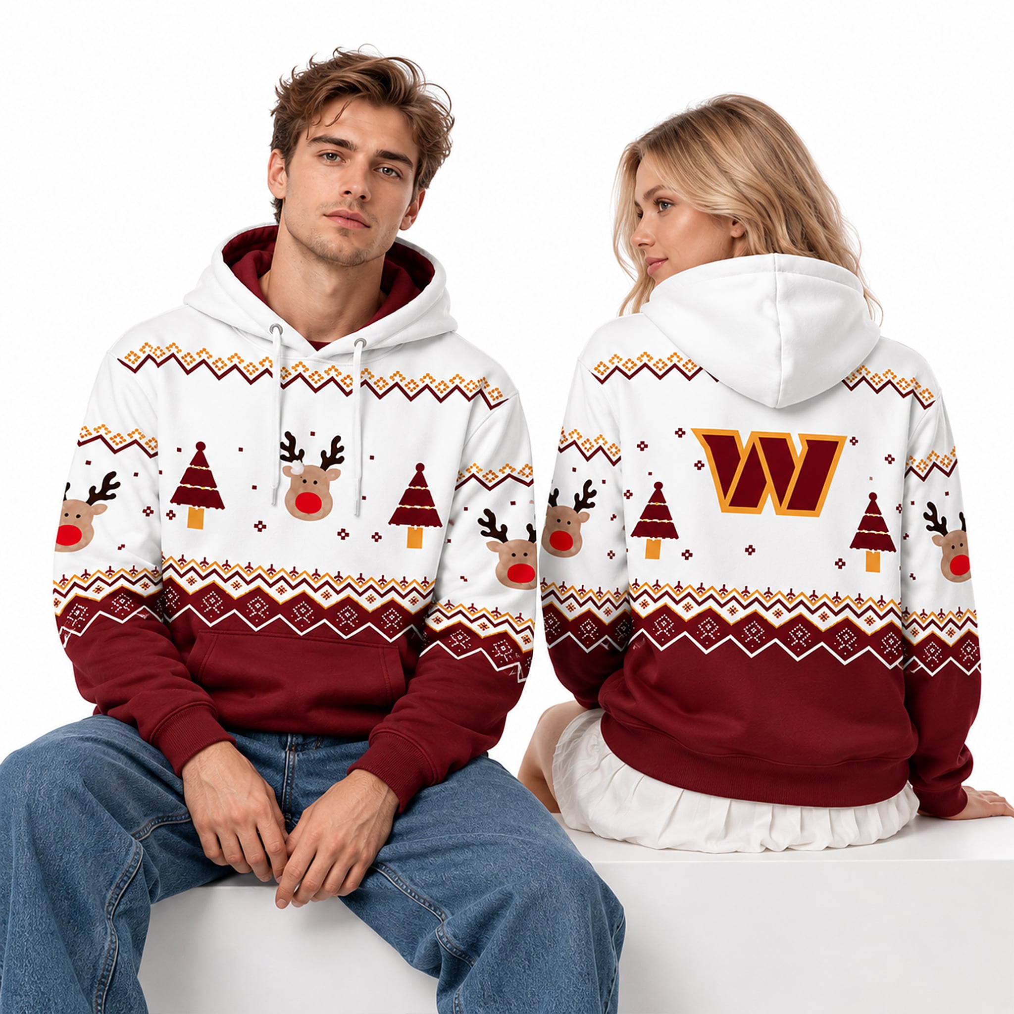 Commanders Reindeer and Tree 2026 Christmas Hoodie 2 Commanders Reindeer and Tree 2026 Christmas Hoodie 2
