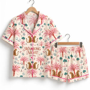 Palm Tree And Leopard Mahjong Night Pajama Set 2