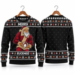 Merry Ruckmas Rugby Coach Santa Ugly Sweater 2026 Christmas 1