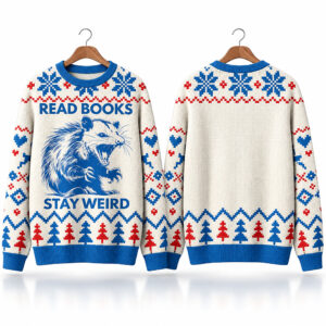 Read Books Stay Weird Possum Ugly Sweater 2026 Christmas 1