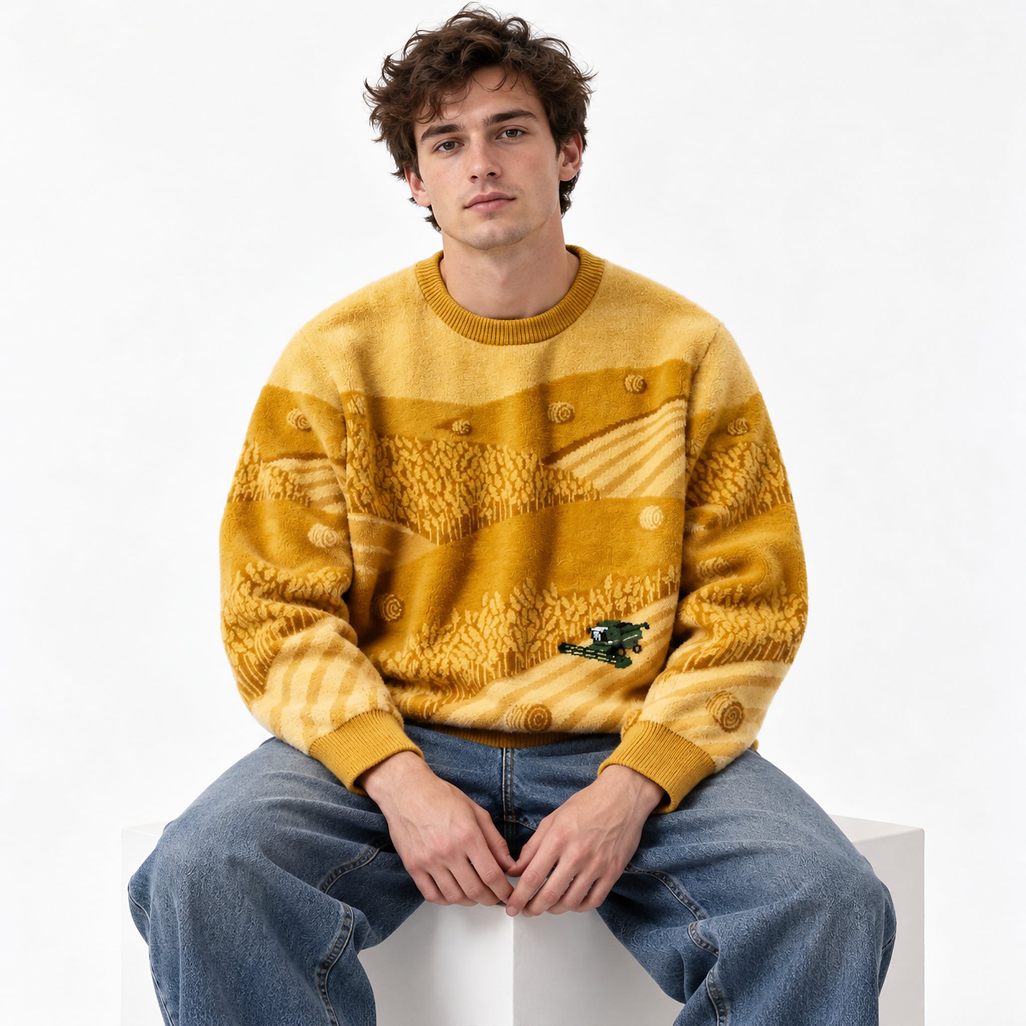 Mustard Yellow Farm Landscape Knit Sweater 3 Mustard Yellow Farm Landscape Knit Sweater 3