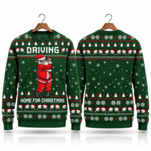 Funny Golf Santa Driving Home For Christmas 2026 Ugly Sweater 1