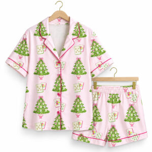 2026 Mahjong Pink Christmas Tree Pajama Set 1
